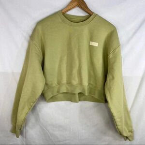SET ACTIVE Womens Heavyweight Cropped Crewneck Sweatshirt Green Sz M Outdoor